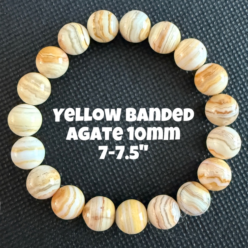 Authentic Yellow Banded Agate 10mm Beaded Stretch Bracelet by Bombshell Beads‎